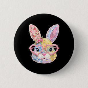 Grappig Konijn Gezicht Glas Bloemrijke Patchwork K Ronde Button 5,7 Cm