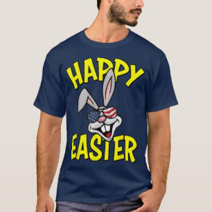 Grappig konijn met Amerikaanse vlag Happy E T-shirt