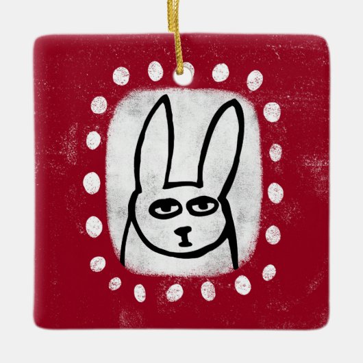 Grappig konijn op rood Ornament (Voorkant)