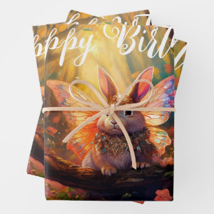 Grappig konijntje betoverd bos Happy Birthday Inpakpapier Vel