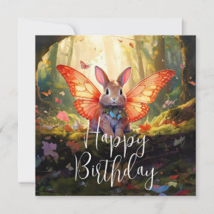 Grappig konijntje betoverd bos Happy Birthday Kaart