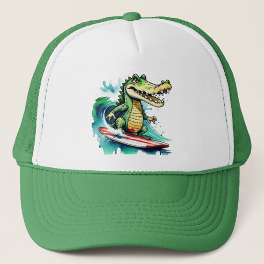 Grappig krokodillensurfen trucker pet (Voorkant)