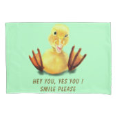 Grappig kussen Hoesje Happy Duck aangepaste tekst  Kussensloop (Voorkant)