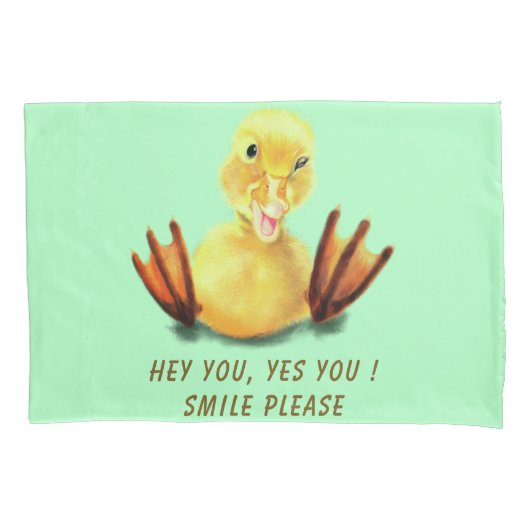 Grappig kussen Hoesje Happy Duck aangepaste tekst  Kussensloop (Voorkant)