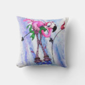 Grappig kussen met roze flamingo skiër (Voorkant)