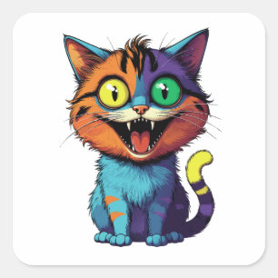 Grappig - Lachkat - Vierkante Sticker