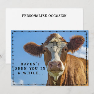 Grappig Land Westerne Ranch Boerderij Koe Bril Feestdagenkaart