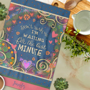 Grappig last minute citaat Floral hart naam Theedoek