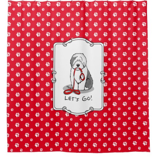 Grappig, laten we gaan! Walk Old English Sheepdog Douchegordijn (Voorkant)