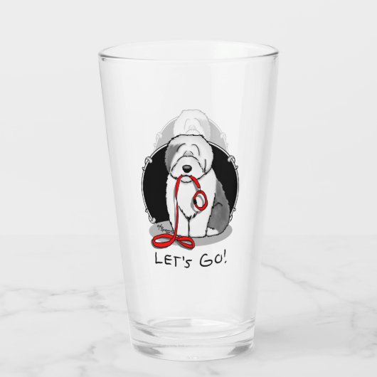 Grappig, laten we gaan! Walk Old English Sheepdog Glas (Achterkant)