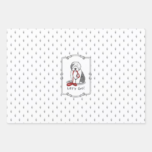 Grappig, laten we gaan! Walk Old English Sheepdog Inpakpapier Vel (Voorkant 3)