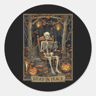 Grappig Lees in Vrede Skelet Halloween Lees Nned B Ronde Sticker