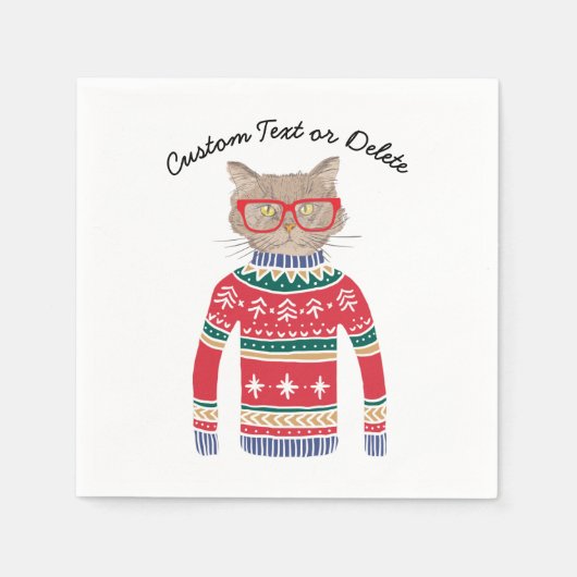 Grappig Lelijk Kerst Sweater Party, Schattigee Kat Servet (Voorkant)