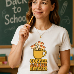 Grappig Leraar Shirt; Koffie & Naam Herhaalt T-shirt
