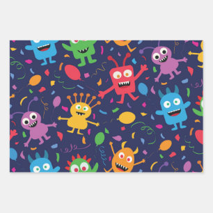 Grappig Leuk Monsters Patroon met Ballonnen Inpakpapier Vel