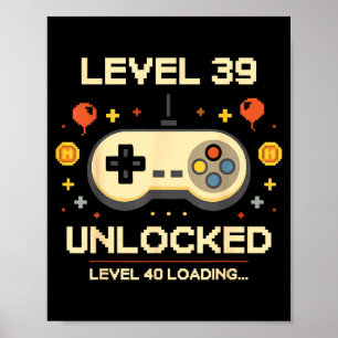Grappig level 39 ontgrendeld gamer 39e verjaardags poster