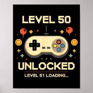 Grappig level 50 ontgrendelde gamer 50ste verjaard poster