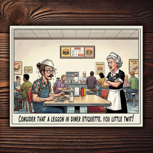 Grappig leven van serveerster restaurant humor briefkaart