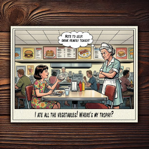 Grappig leven van serveerster restaurant humor briefkaart