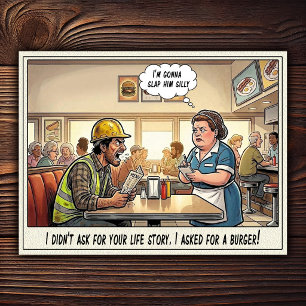 Grappig leven van serveerster restaurant humor briefkaart