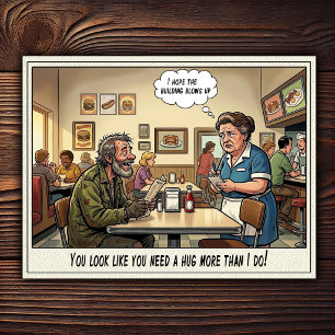 Grappig leven van serveerster restaurant humor briefkaart