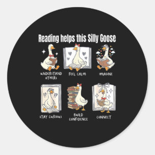 Grappig lezen helpt deze domme ganzen bibliothecar ronde sticker