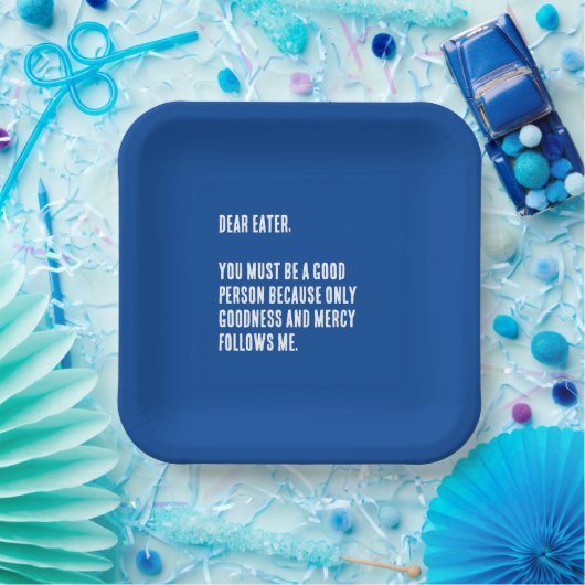 Grappig "Lieve Eter,..." Blauw en Wit Papieren Bordje (Feest)