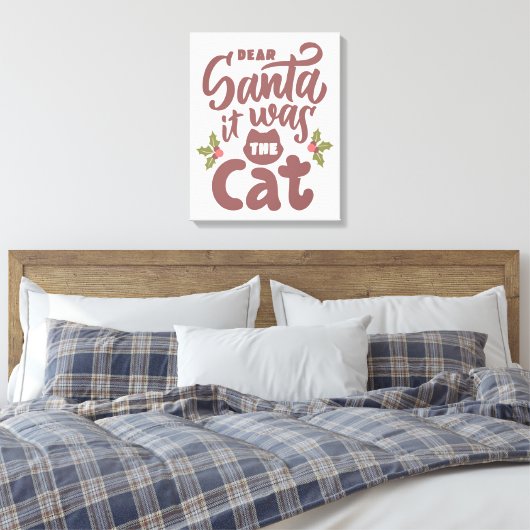 Grappig lieve kerstman, het was het kattenontwerp canvas afdruk (Insitu (Slaapkamer))