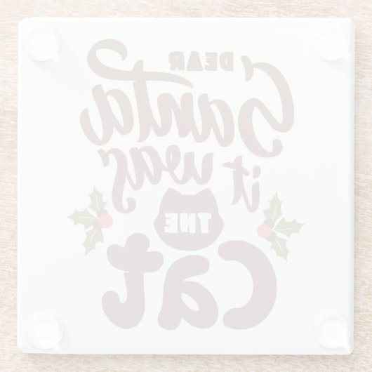 Grappig lieve kerstman, het was het kattenontwerp glazen onderzetter (Achterkant)