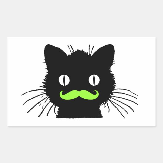 GRAPPIG LIME GROENE SNOR  ZWARTE KAT RECHTHOEKIGE STICKER (Voorkant)