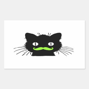 GRAPPIG LIME GROENE SNOR ZWARTE KAT RECHTHOEKIGE STICKER