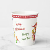 Grappig lint kabouter met vogels kerst papier beke papieren bekers (Links)