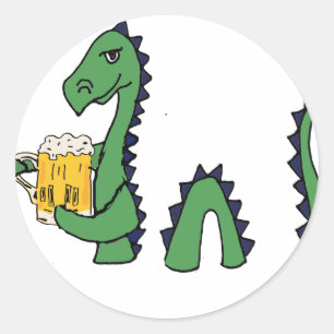Grappig Loch Ness Monster Drink Bier Cartoon Ronde Sticker