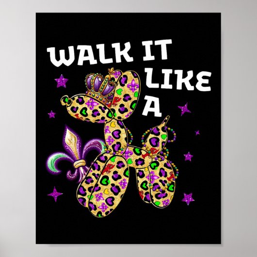 Grappig lopen het als een hond Mardi Gras Leopard Poster (Voorkant)