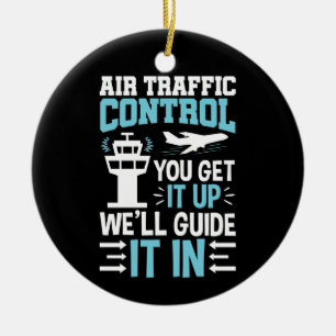 Grappig luchtverkeersbeheer dat je opgeeft keramisch ornament
