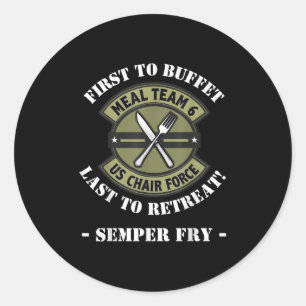 Grappig Maaltijdteam 6 US Stoel Force Food Humor D Ronde Sticker