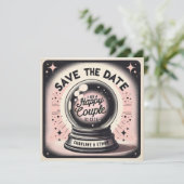 Grappig Magic Ball Roze zwart Save the date (Staand voorkant)