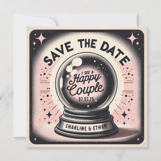 Grappig Magic Ball Roze zwart Save the date (Voorkant)