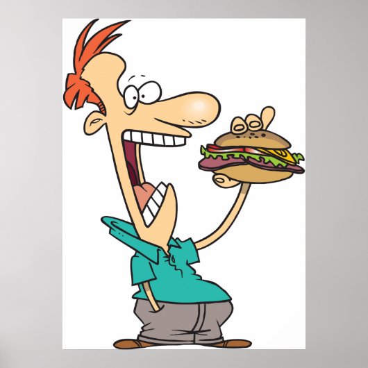 Grappig Man dat een broodje eet Poster (Voorkant)