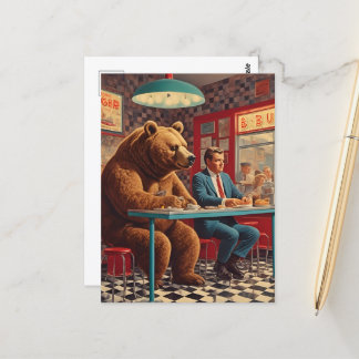 Grappig Man en Beer bij Retro Diner Briefkaart