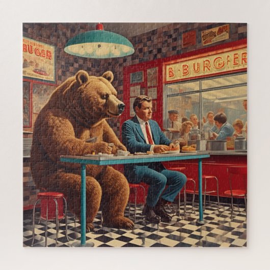 Grappig Man en Beer bij Retro Diner Legpuzzel (Verticaal)