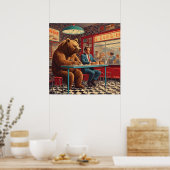 Grappig Man en Beer bij Retro Diner Poster (Keuken)