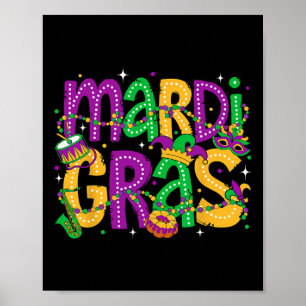 Grappig Mardi Gras Parade Outfit Jester Pet Mannen Poster