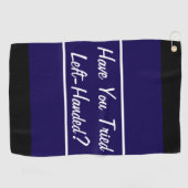 Grappig marineblauw geprobeerd linkshandig cadeau golfhanddoek (Horizontaal)