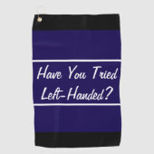 Grappig marineblauw geprobeerd linkshandig cadeau golfhanddoek (Voorkant)