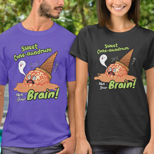 Grappig Melting Brain Ice Cream Cartoon Typografie T-shirt