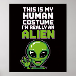 Grappig Menselijk Kostuum Alien Pixel Art Poster