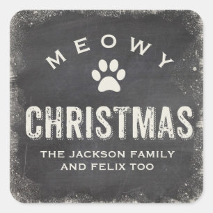 Grappig Meowy Merry Christmas Cat Paw Custom Vierkante Sticker