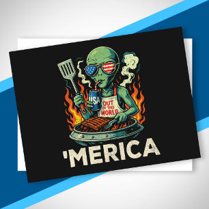 Grappig 'Merica Alien BBQ Barbecue Patriottisch Re Feestdagenkaart