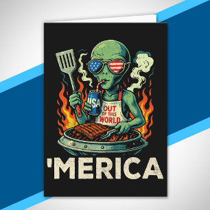 Grappig ’Merica Alien BBQ Grillende Patriotische R Kaart